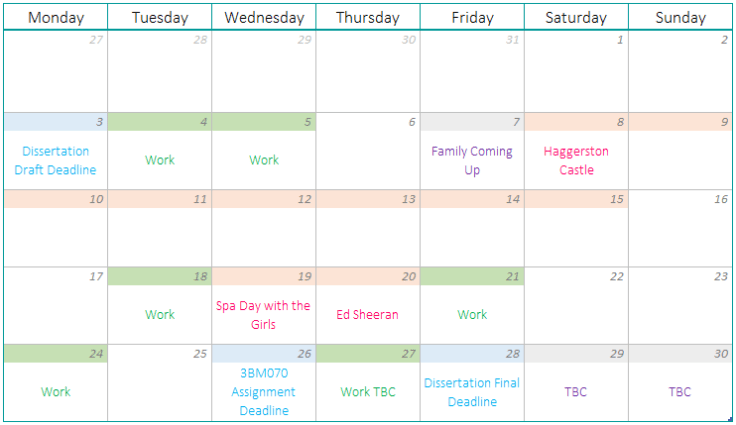 April Schedule Screenshot