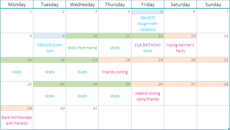 Try and get my assignments, especially dissertation, completed as soon as possible. Pace myself when I’m away, so I don’t overdo it and miss spending valuable time with my family. Write up the month’s planned posts to schedule, so you don’t miss out while I’m away. Ensure that I get some great photos while I’m away, especially family photos. Participate in stress-relieving and mindfulness activities to keep stress levels down around deadline time.
